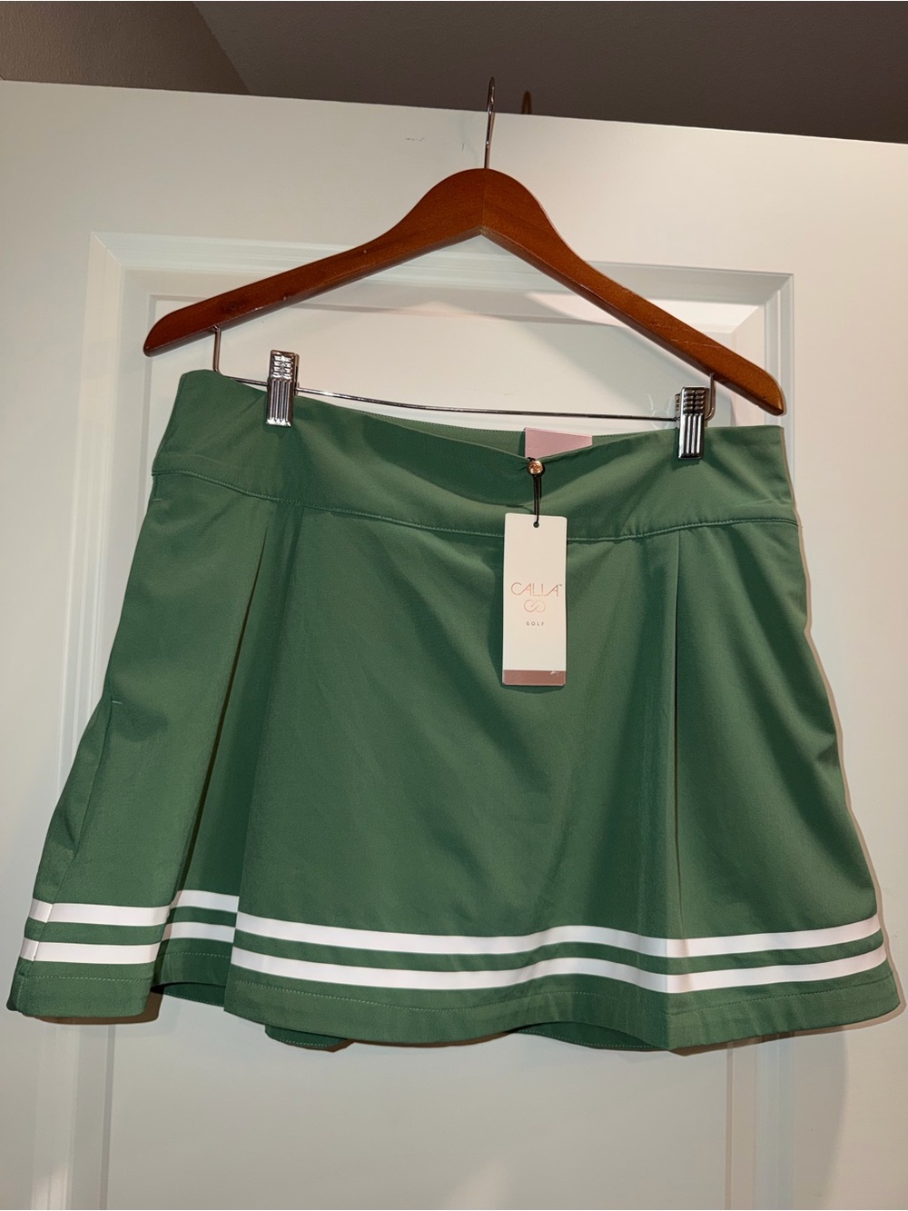 Calia Green Circle Skater Skirt with White Stripe Trim